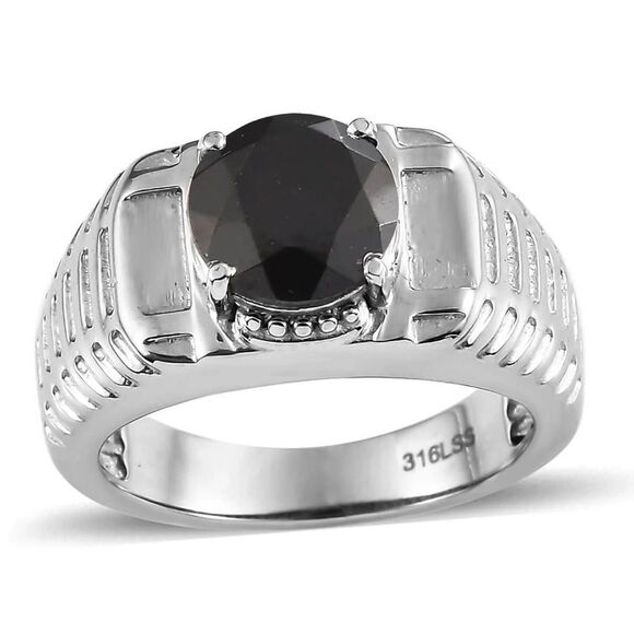 MENS 10 NWT BLACK SPINEL RING IN STAINLESS STEEL 3.60ctw - Picture 14 of 15